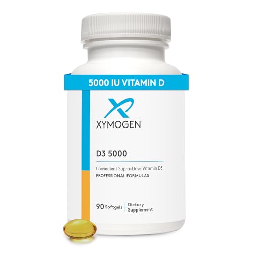 XYMOGEN D3 5000 - Bioavailable Vitamin D3 5000 IU (125 mcg) - High Potency Vitamin D Supplement to Support Immune Health, Bone + Heart Health (90 Gelatin Softgels)