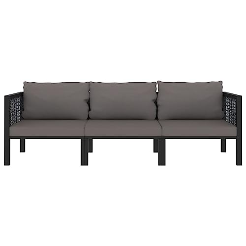 Patio Furniture Canapé 3 places avec coussin Anthracite Polyrotin – Image 4