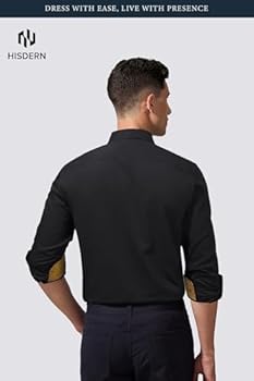 HISDERN Heren Zwart Overhemd Lange Mouw Button Down Stretch Nette Jurk Voor Heren Volwassenen Regular Fit Designer Formeel Zakelijk Trouwen Strijkvrij Met Zakken, Zwart, 2XL