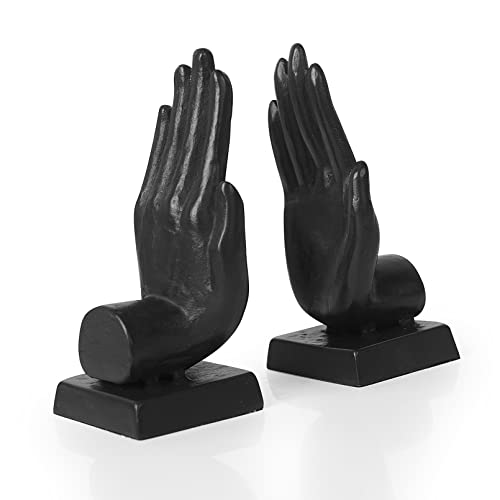 Aoneky Sujetalibros en Forma de Manos Palma   Material de Hierro Fundido, Sujetador de Libros para Estantería Mesa, Sujetalibros Originales Decorativos, Figuras Decoración para Casa Oficina, Negro