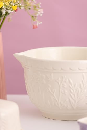 Mason Cash in The Meadow Batter Bowl 1.9L | Stoneware Mixing Bowl with Handle & Pouring Lip in Embossed Floral Design – Ideal for Whisking, Mixing & Pouring | Dishwasher Safe