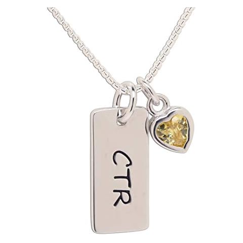 Girl's Sterling Silver CTR Bar Necklace with Simulated Birthstone Heart Charm yellow Cover