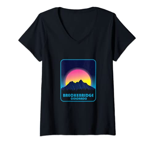 Mujer Puesta de sol Breckenridge Colorado Mountain Retro Camiseta Cuello V