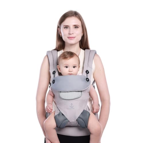 Trasportino Ergonomico All-Season LUFFCABO, Portabebè, Marsupio Neonato 0-36 Mesi, Marsupio Ergonomico Neonato, Marsupio Bambino, Marsupio Porta Bambino 3-15kg (Grigio nebbioso)