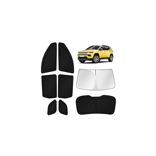 Image of KUST Car Window Shades for Jeep Compass 2017-2024 Windshield Sun Shade Side Window Cover UV Block Privacy Protection Accessories for Camping Blackout Rear Back Full Set 8PCS