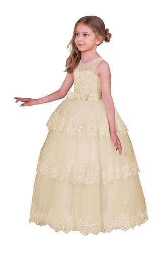 MCieloLuna Elegant Lace Flower Girl Dress Tiered Puffy Tulle Princess Pageant Ball Gown Toddlers First Communion Dresses