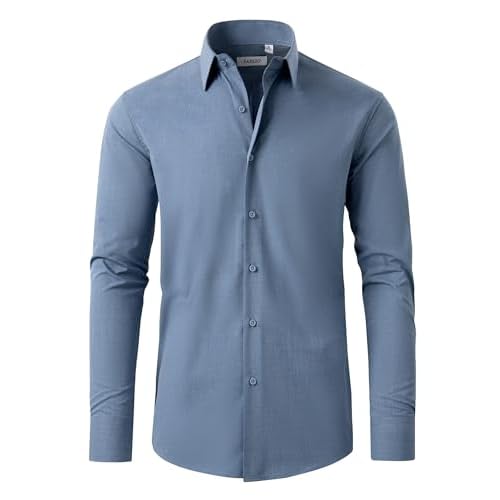 FAHIZO Men’s Dress Shirt Casual Regular Fit Stretch Soild Long Sleeve Button Up Shirts