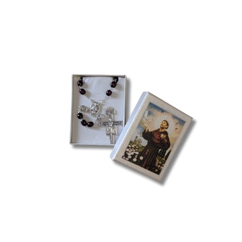 Rosario de San Francisco de Asís en madera. Rosario Cruz San Damiano. Rosario Santa Clara de Asís. Rosary Chaplet St. Francis of Asís And St. Clare. Catholic Rosary. (cruz de metal)