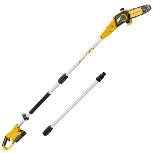 Updated Cordless Pole Saw Compatible with Dewalt 20V Max Batteries 8 Inch Low Kick-Back Bar and Chain Extension Pole for Up to 15 FT Reach Auto Lubrication System Battery & Charger not included
