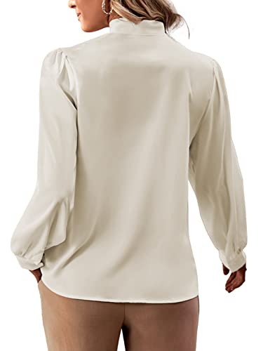 Rooscier Women's Bow Tie Neck Long Sleeve Buttton Cuff Chiffon Elegant Blouse2