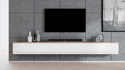 AXLIVING Loriano Meuble TV Bas 3 x 100 cm Chêne Wotan/Blanc Brillant