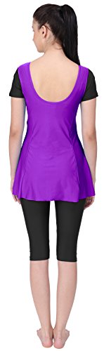 Image of FILMAX Originals Women Spandex Lycra Solid Maximum Covered One Piece Swimsuit (SW-4646 Purple & Black M)
