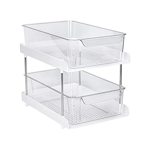 Xicennego Stackable 2-Tier Sliding Storage Drawer, Kitchen Spice Storage Rack, Cosmetic Storage,Under Sink Cabinet Organizer, For Kitchen, Bathroom, Bedroom, Cabinets Cover