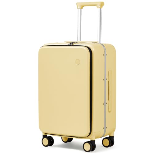 Image of mixi Luggage Suitcase with Spinner Wheels, Travel Luggage Aluminum Frame PC Hardside with TSA Lock & Cover, Lark Yellow, 20-inch, Minimalist