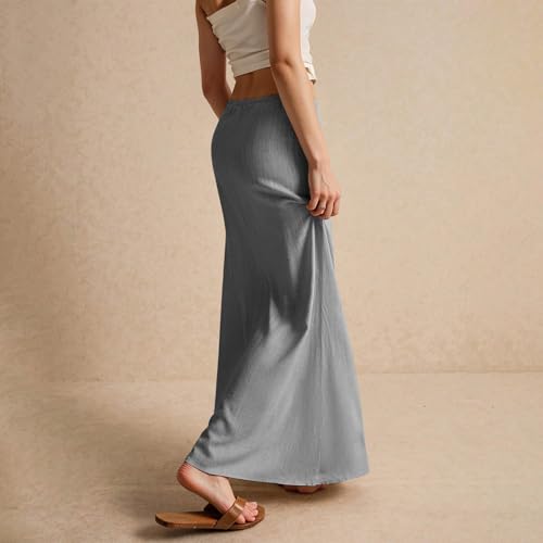 Women Linen Maxi Skirts Comfy Drawstring Waist A Line Skirts Cute Vacation Boho Long Flowy Skirts3