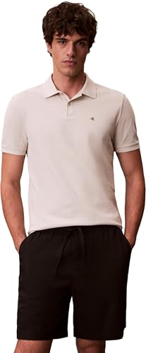 Calvin Klein Uomo Maglietta Polo Maniche Corte Monogram Pique in Cotone, Beige (Oatmeal), M