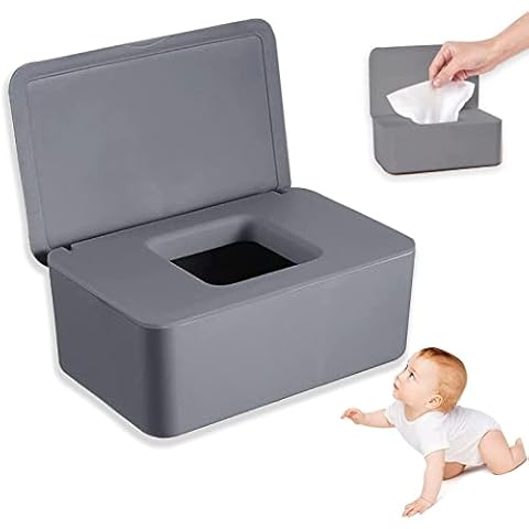jiuzcare Wet Wipes Box, Wipes Dispenser Case, Tissue Storage Box Wipes Dispenser Holder Keep Wipes Fresh Plastic Napkin Box with Lid Seal Reusable Wipes Box for Home Office Desk, 21x12.5x10cm Gray Cover