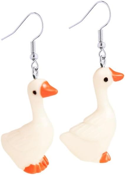 Cute Duck Dangle Drop Earrings for Women Funny Lovely Resin Ducky Dangling Cartoon Novelty Duckie Hook Lightweight Handmade Statement Earring Creative Aesthetic Jewelry for Animal Lover