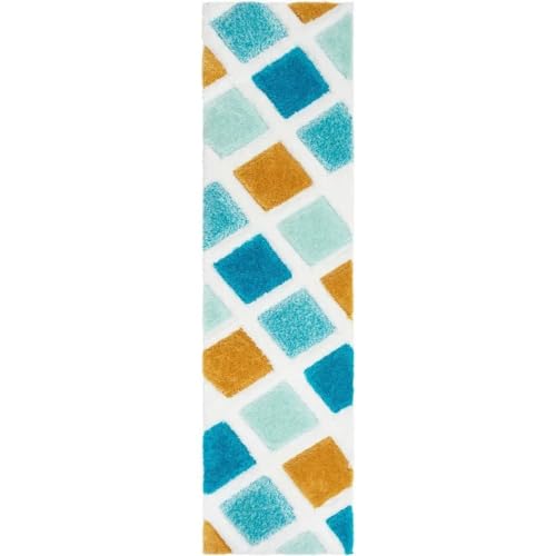 Image of Designer Shaggy Runner - 2x6 ft Soft Rug for Entryway and Living Room with Modern Pattern and Cozy Feel