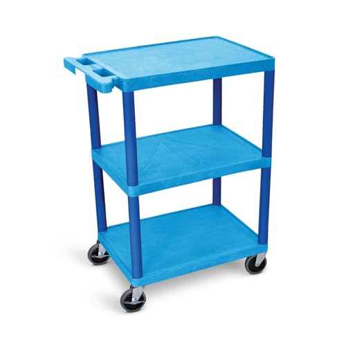 Image of Luxor HE34 Utility Cart (Pack of 2) 3 Shelves Structural Foam Plastic - Blue