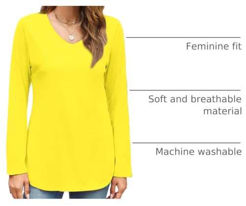 Image of Elesomo Womens T Shirts V Neck Summer Short /Long Sleeve Cotton Tops