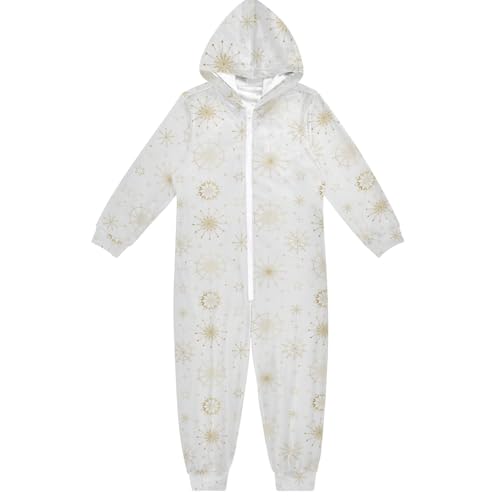 FRODOTGV Pijama de manga larga con capucha y estampado geométrico de copo de nieve dorado para niños de 4 a 14 años, Copo de nieve dorado geométrico de Navidad, 7-8 años
