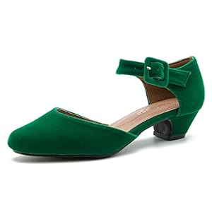 Enelauge Women’s Ankle Strap Closed Toe Low Chunky Heel Dress Work Pumps