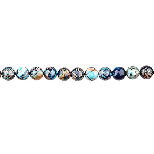 Image of Natural Stone Beads 10mm Mixed Blue Imperial Jasper Polished Round Smooth Gemstone Beads for Jewelry Making Adults 15 inch (Mixed Blue Imperial Jasper, 10mm)