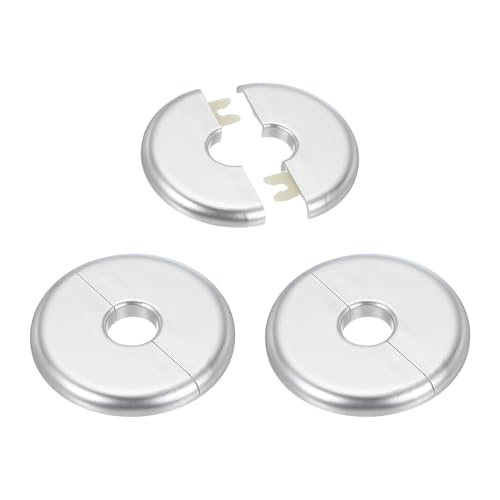 PATIKIL Wall Split Flange 0.65/16.5mm 3Pcs ABS Round Self-Adhesive Escutcheon Plate Cover Buckle for Water Pipe Faucet Decoration Silver