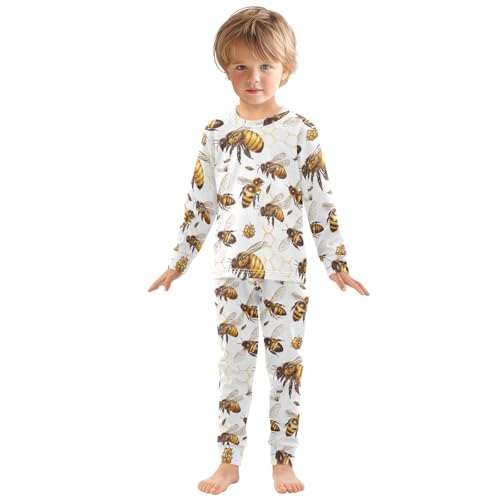 Pajama Sets Long Sleeve Bee Honeycomb Pattern Prints Soft Comfy Sleepwear 2 Piece PJS 3-8T2