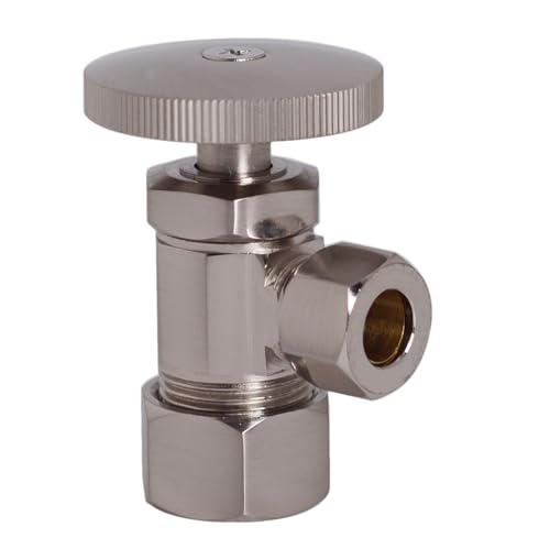 Westbrass A105-20 Round Handle Angle Stop Shut Off Valve, 1/2" Copper Pipe Inlet with 3/8" Compression Outlet, Stainless Steel
