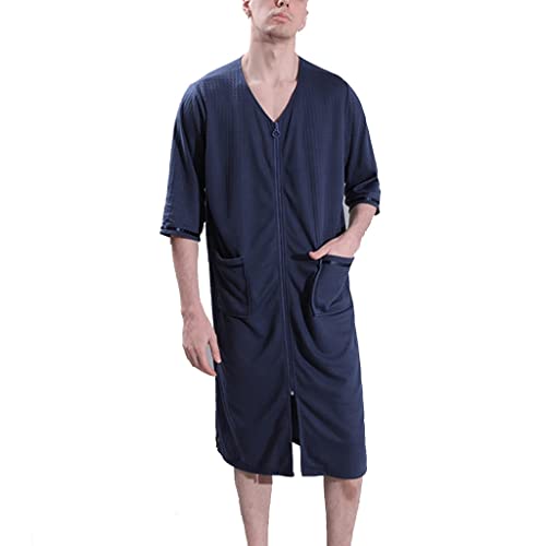 Men's Sleepshirt V Neck Nightshirt Comfy Soft Zipper Sleep Shirts Loose Nightshirts with Pockets - Main Image