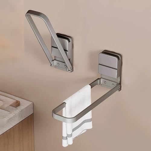 VOLDRA Handtuchhalter Ohne Bohren, Saugnapf Handtuchstange Klappbarer Gästehandtuchhalter Geschirrtuchhalter Küche Spüllappenhalter Handtuchhalter Zum Kleben Handtuch Halter(1 Stück, Grau)