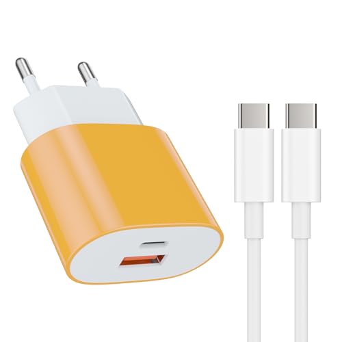 25 W USB C oplader laadstekker voeding snellaadadapter met 2 m oplaadkabel voor: iPhone1716/16 Pro/16Pro Max/16Plus/15Pro Max X XS, Samsung, iPad Moto Google geel