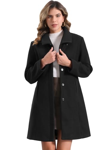 Allegra K Elegant Winter Coats for Women's Casual Button Outwear Pea Overcoat