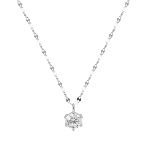 14K White Gold Plated Necklaces, Dainty Simulated Diamond Choker Necklace, CZ Simple Silver Chain, Trendy Silver Pendant Jewelry Gifts for Women