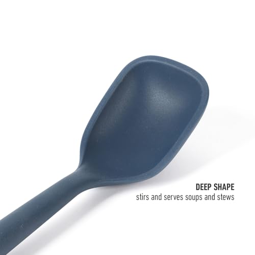 Image of Calphalon Edge Silicone Spoon, Flexible Silicone Cooking Spoon with Reinforced Core, Heat-Resistant Nonstick-Safe Kitchen Spoon for Stirring, Mixing & Serving, Navy