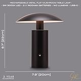 Happy Homewares Designer Flat Cone Mushroom Rechargeable and Portable LED Table Lamp in Matte Black | 3-Step Touch Dimmer | 3600mAh Power | 3w 3000k Warm White - Image 6