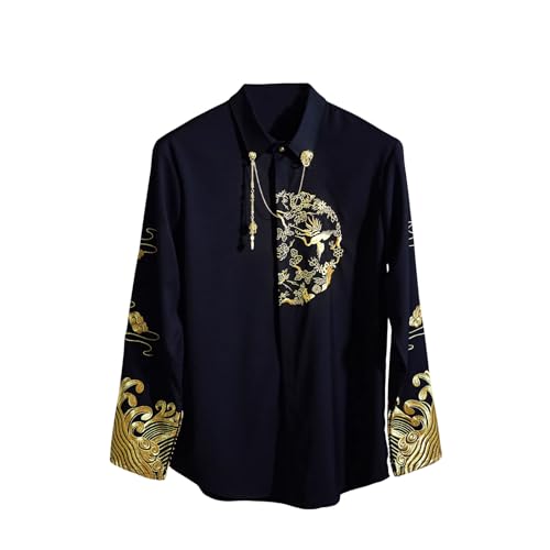 Chemise brodée style chinois rétro slim fit pour hommes vintage et élégante