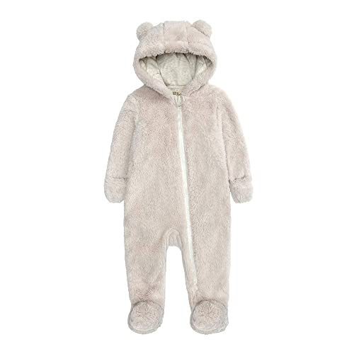 Image of Newborn Baby Girl Boy Rompers Bear Ear Hooded Jumpsuit Fleece Snowsuit Long Sleeve Zipper Winter Coat Outfits