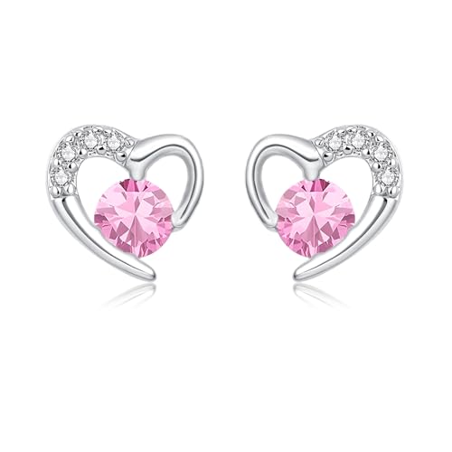Glintara Ohrstecker Silber 925 Kinder Mädchen Damen, Herz Ohrringe Silber 925 Stecker mit Rosa Cubic Zirkonia, Hypoallergen Cute Liebe Ohrstecker Klein 10mm, Prinzessin Ohrschmuck für Tochter Freundin