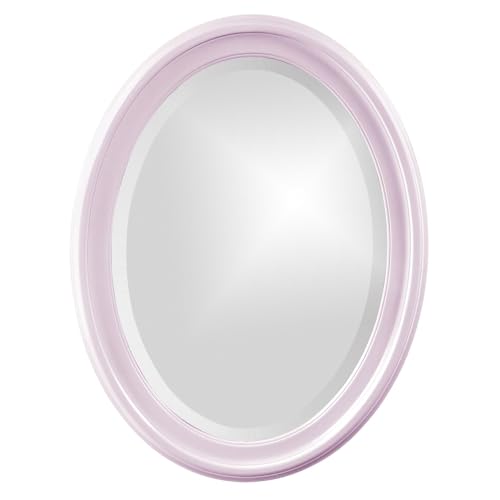 Image of Howard Elliott Collection George Oval Glossy Lilac Wall Mirror, Oval Bevelled Hanging Wood Framed Vanity Mirrors for Home Decor, Living Room, Bathroom, Bedroom, or Hallway, 25 x 33 Inch
