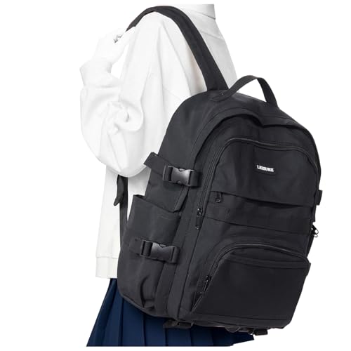 Black School Backpacks for Teen Girls Boys Multi-pocket Middle School Bag Cute College Backpack for Women Men Elementary Student Bookbags Aesthetic Backpack Casual Daypacks
