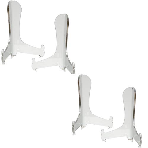 BANBERRY DESIGNS Clear Acrylic Fixed Position Easels - Set of 4-5 Inch Easels - Picture Display Stands - Plate Stands - Book Stands â€“ Easel