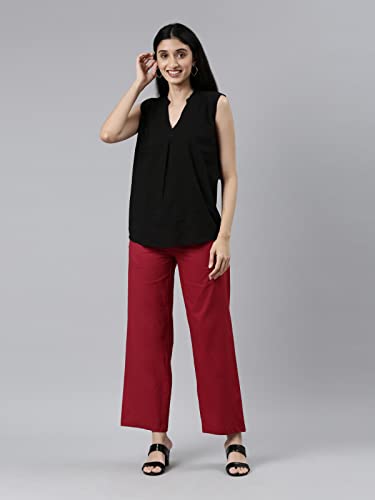 Image of GO COLORS Women Blue Stripe Cotton Wide Pants
