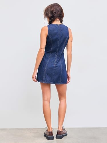 cider denim dress mini casual sleeveless solid high waist zipper jean bodycon tank short dresses