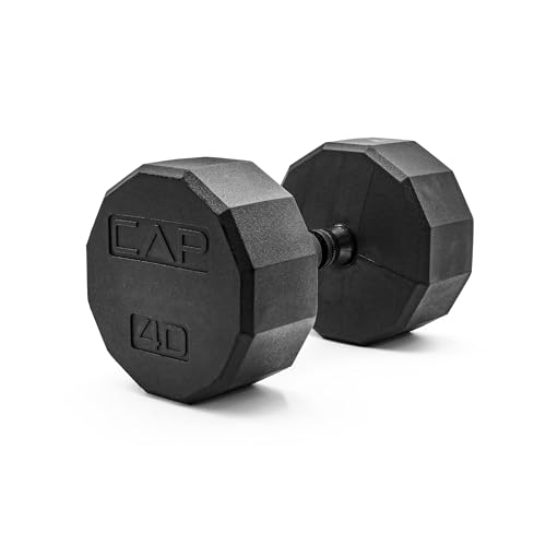 Image of CAP Rubber Coated Dumbbell Weights, Free Weights for Home Gym Strength Training, Anti-Roll Hex Dumbbells with Black, Chrome & Comfort Grip Handles, Singles
