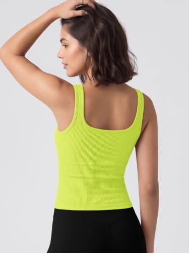 Image of ODODOS 3-Pack Seamless Square Neck Crop Tank for Women Ribbed Knit Soft Low Back Cropped Tops