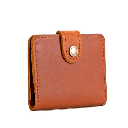 Image of Portland Leather Goods Women's Mini Bifold Wallet - Slim, Palm-Sized Design with Secure Snap Closure, 2 Card Slots, 2 Cash Slots & Zippered Coin Pocket - Honey