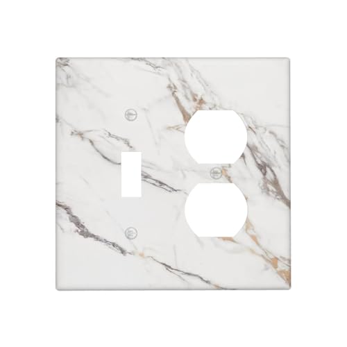 Wuyocha Light Switch Cover Plate White Marble with Gray Brown Veins Abstract 2 Gang Outlet Covers
